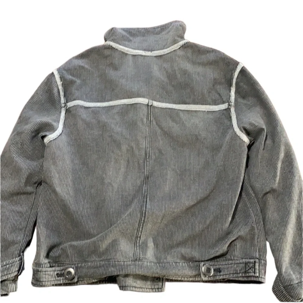 Free People Jacket oversized Moto Railroad Conductor Pinstripe knit bomber black - Picture 7 of 10